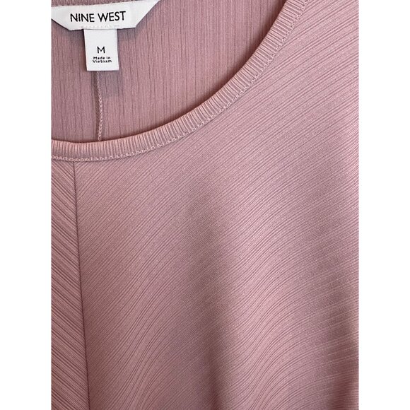 Nine West Long Sleeve Knit Dress Ribbed Twist Front Blush Pink Grape Sz M - Picture 9 of 13